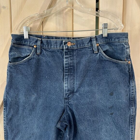Wrangler Mens Jeans 36x24 Denim Blue 100% Cotton Workwear Farm Trucker 936PWD - Picture 3 of 10